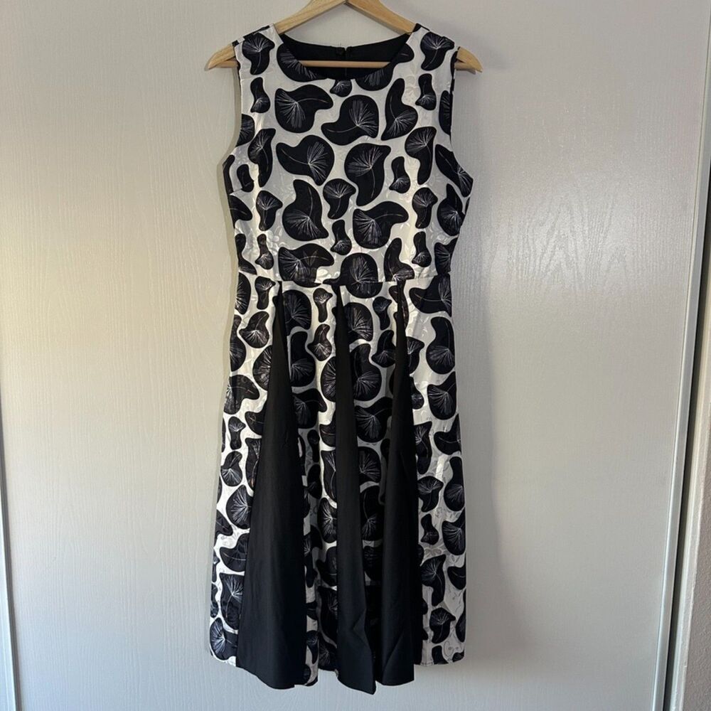 Kaimilan Womens Black & White Abstract‎ Fit & Flare Cocktail Midi Dress Small/6